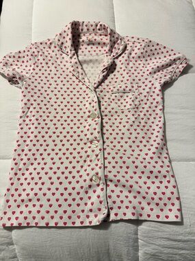 Roller Rabbit White Button-Down Shirt with Pink Heart Print